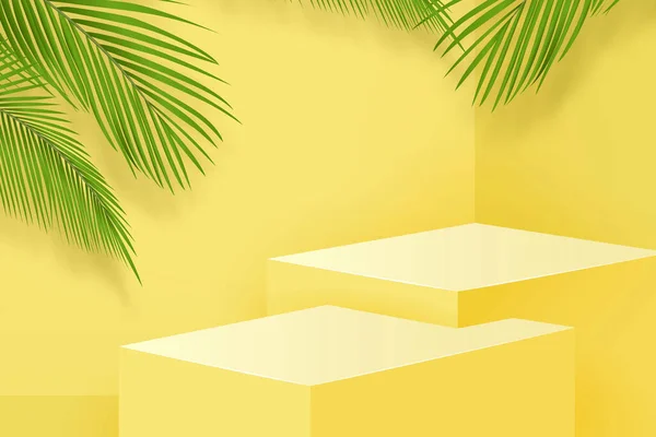 Step Stage Podium Mock Summer Yellow Background Product Display Vector — стоковый вектор