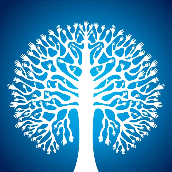 Mão árvore estoque em fundo azul — Vetor de Stock