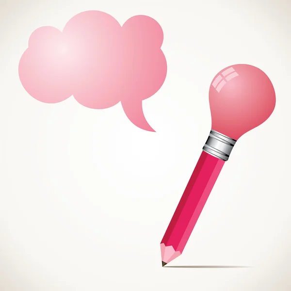 Pink bulb pencil with message bubble — Stock Vector