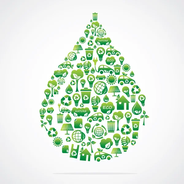 Дизайн капли воды с эко-зеленым значком — стоковый вектор