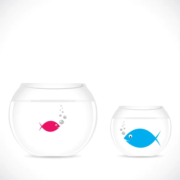 Small fish in big pot and big fish in small pot — Stock Vector