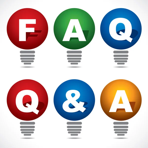 Bulb with FAQ and Q&A text — 스톡 벡터