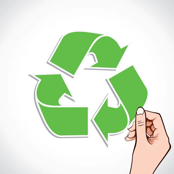 Recycling-Symbol in der Hand — Stockvektor