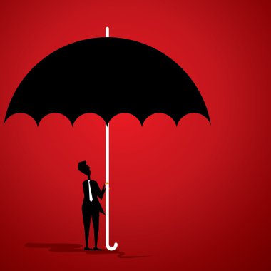 küçük adam büyük şemsiyesi altında