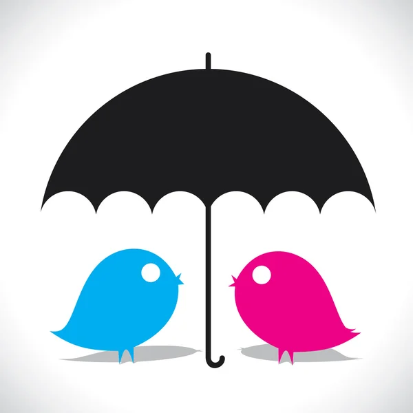 Pássaro amar uns aos outros sob guarda-chuva — Vetor de Stock