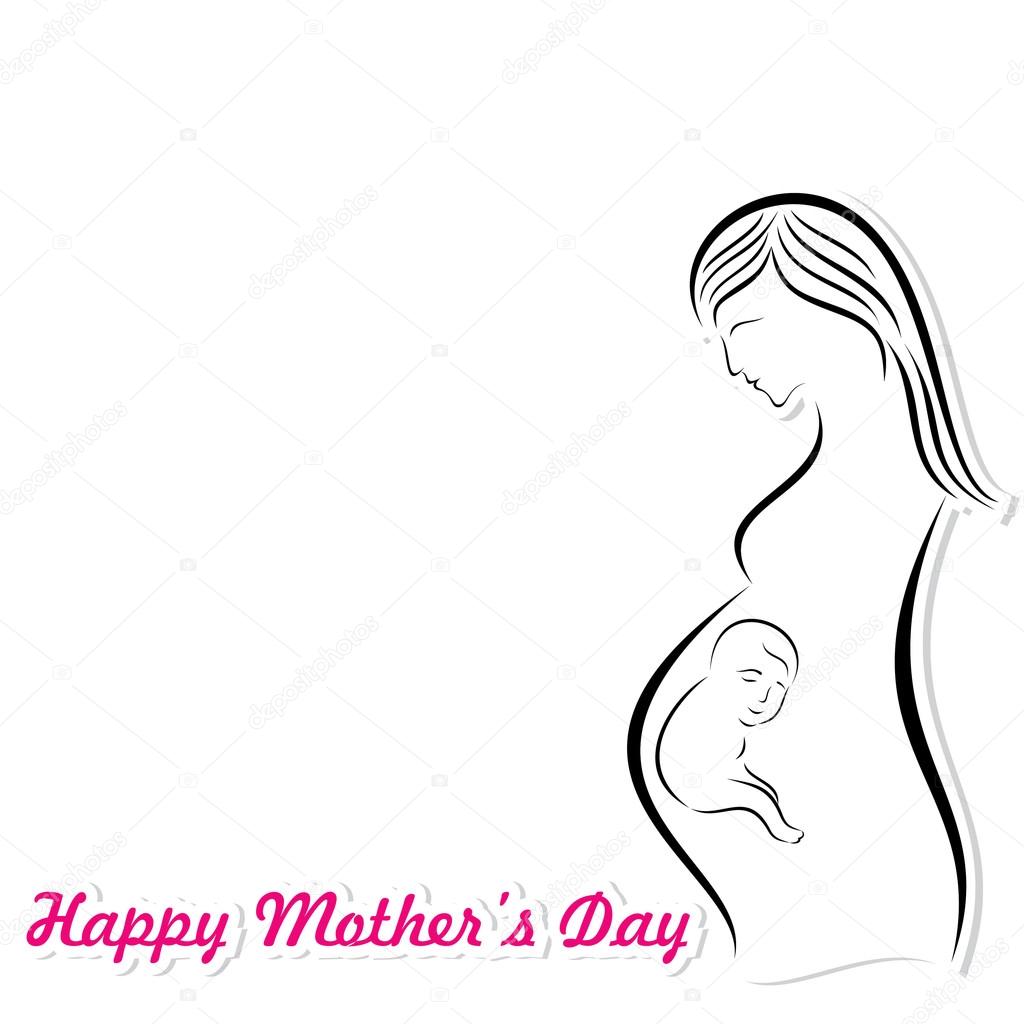 happy mothers day card with pregnant woman and her fetus
