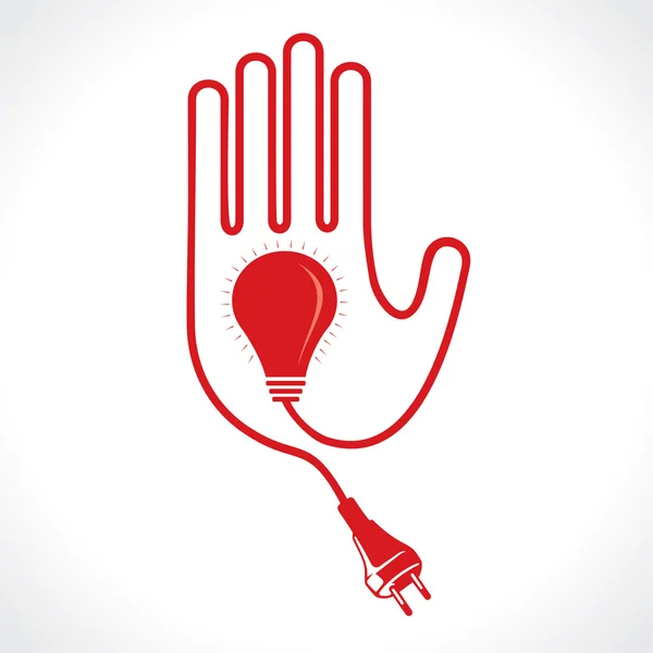 Wired Hand Icon with Bulb and Plug — Stock Vector