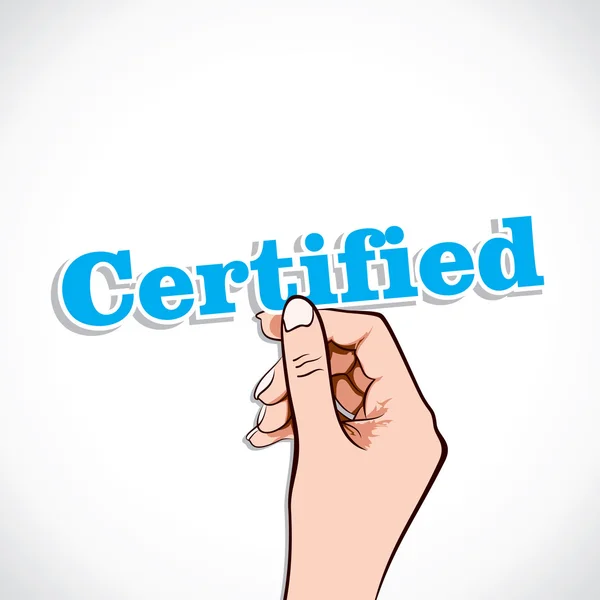 Palabra certificada en mano — Vector de stock