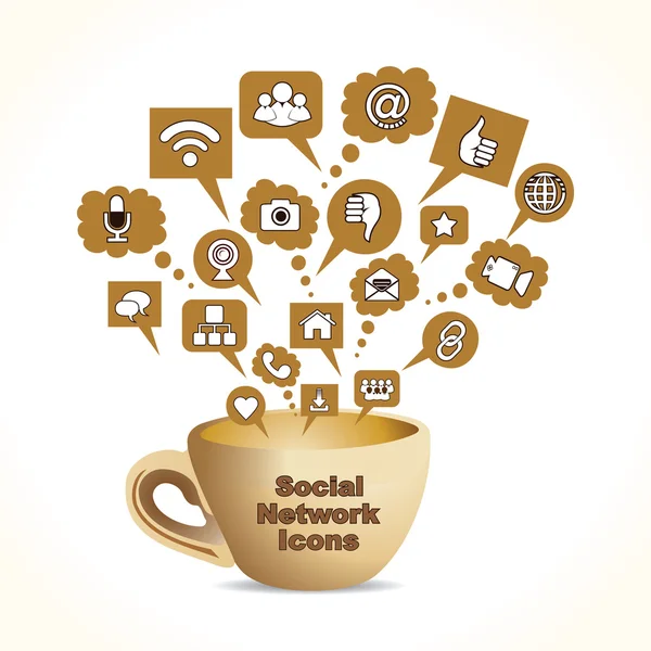 Koncept sociální média s hrnek na kávu — Stockový vektor