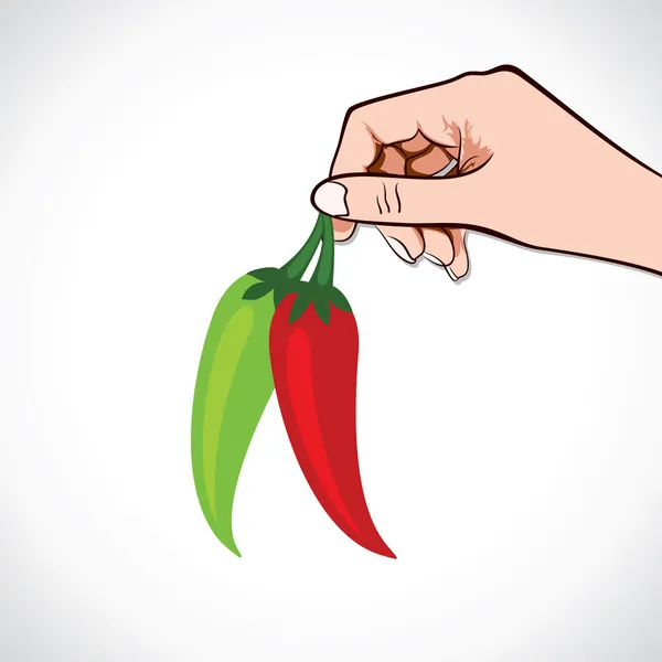 Zöld és piros chili a kéz — Stock Vector