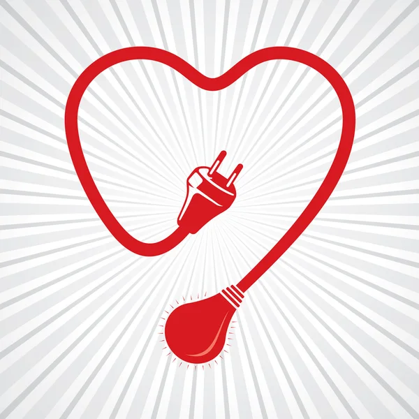 Coeur câblé avec ampoule — Image vectorielle