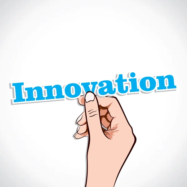 Palabra de innovación en mano — Vector de stock