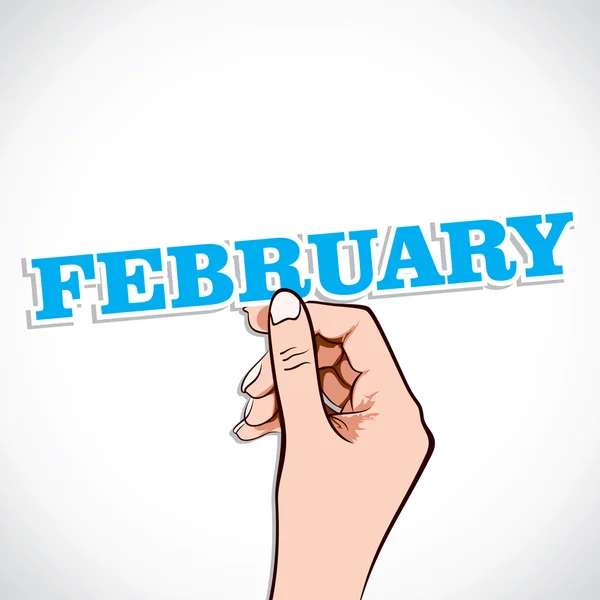 Palabra de febrero en la mano — Vector de stock