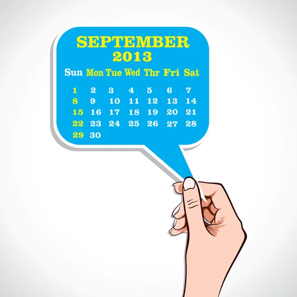 Eylül 2013 el kalender — Stok Vektör