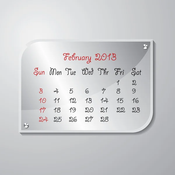 Calendario febbraio 2013 — Vettoriale Stock