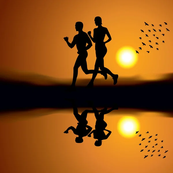 Corriendo al atardecer — Vector de stock