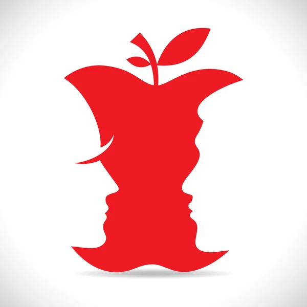 Mannen en vrouwen gezicht knipsel in apple — Stockvector