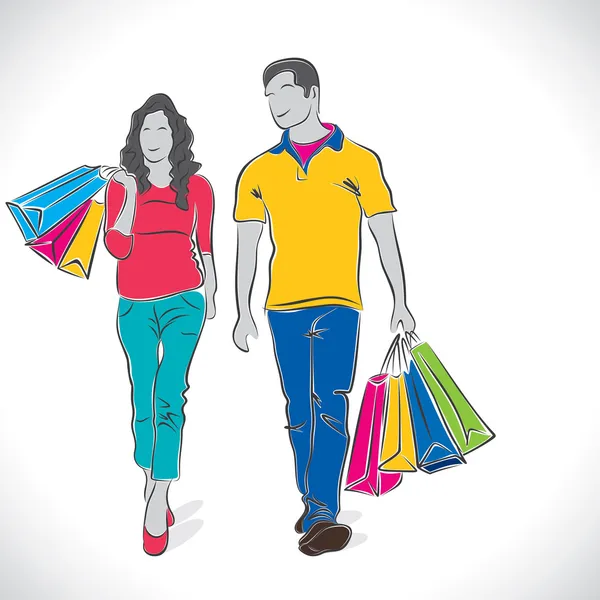 Moda compras pareja — Vector de stock