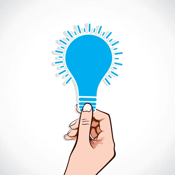 Blue bulb on hand stock vector — Stock Vector