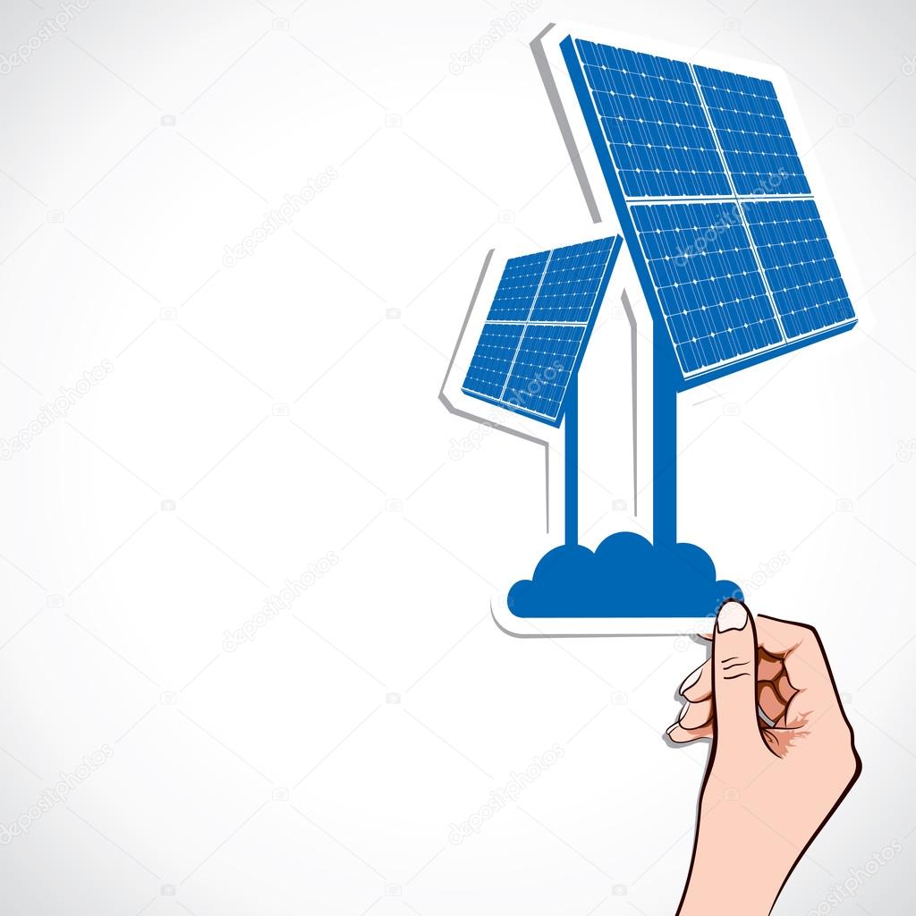 Solar panel sticker in hand stock vector