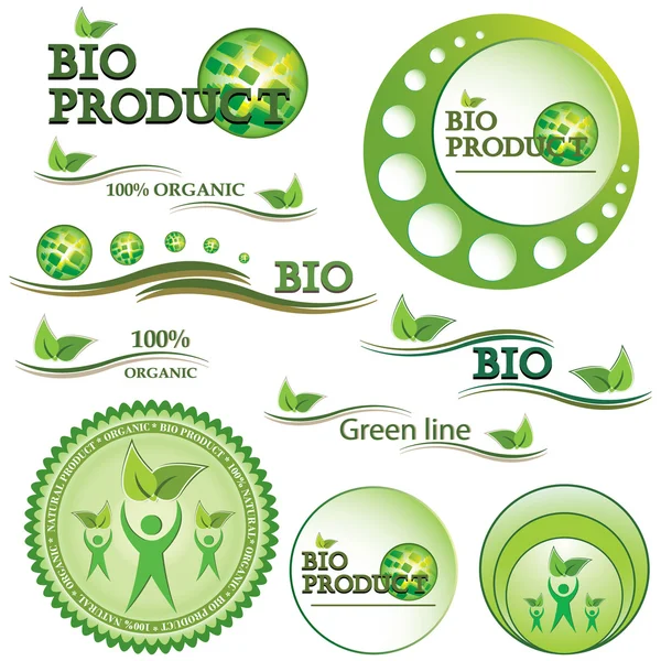 Σύνολο πράσινο βιο και βιολογικά σήματα και Ετικέτες — Διανυσματικό Αρχείο