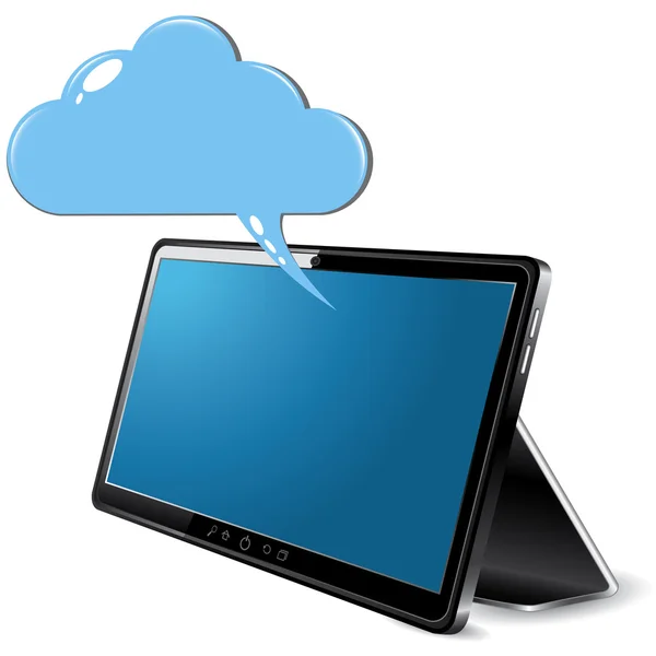 Tablet PC nero astratto con nuvola su sfondo bianco — Vettoriale Stock