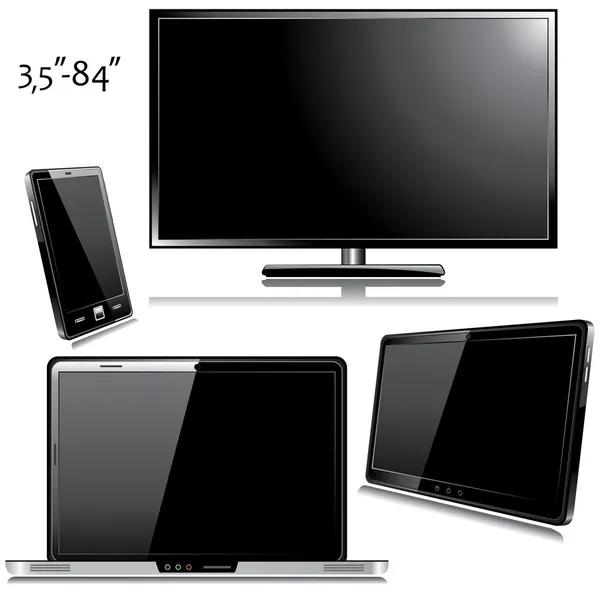 Conjunto de dispositivos de computadora portátil, monitor, tableta PC, teléfono inteligente — Archivo Imágenes Vectoriales
