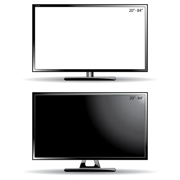 Dos ultra delgado tv (monitor) con pantallas en blanco y pantalla en negro , — Vector de stock