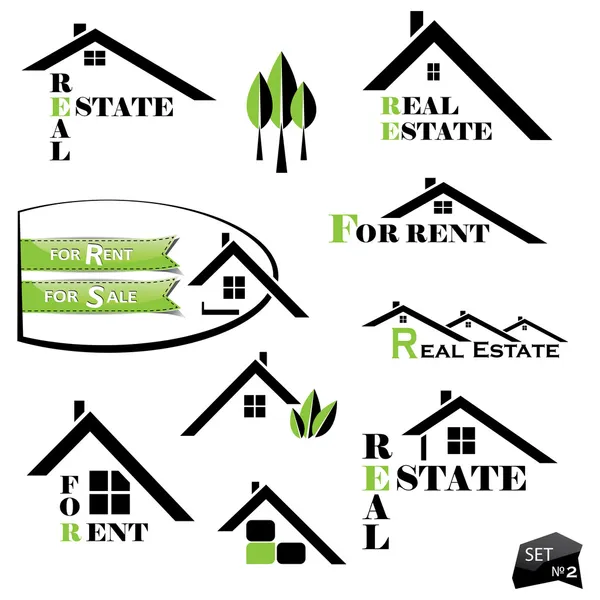 Conjunto de ícones de casas para negócios imobiliários em fundo branco — Vetor de Stock
