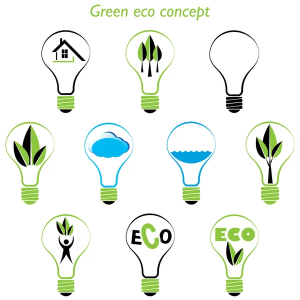 Set of green eco concept, element inside the light bulb — Stock Vector