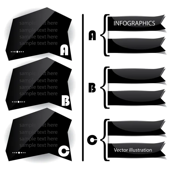 Vetor preto painéis brilhantes apresentações com letras — Vetor de Stock