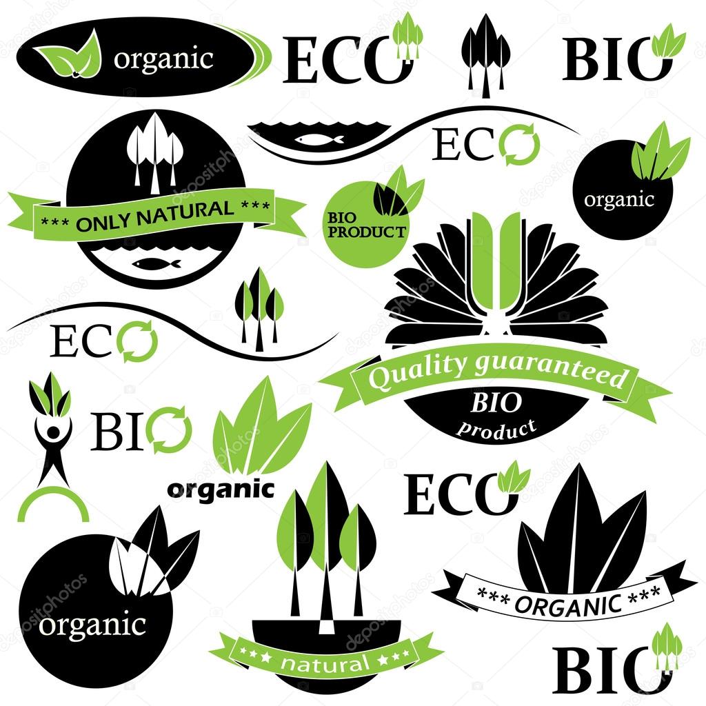 Set of bio and organic badges and labels. Vector illustration