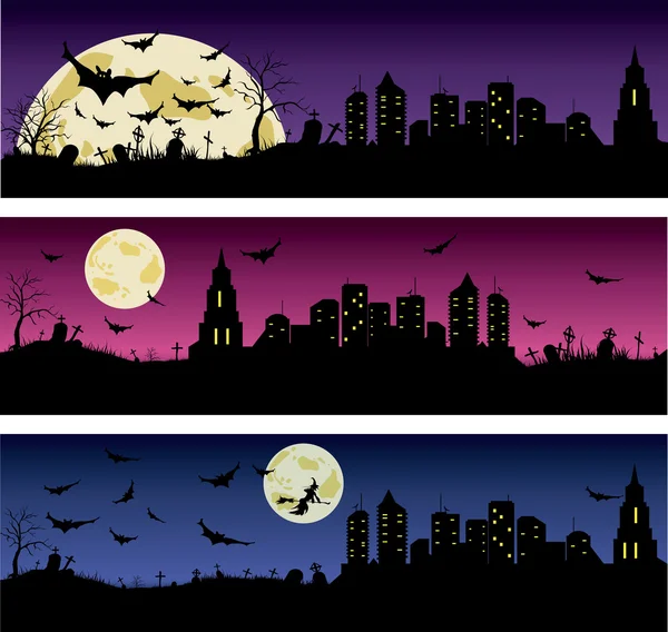 Conjunto de banners de noite de Halloween —  Vetores de Stock