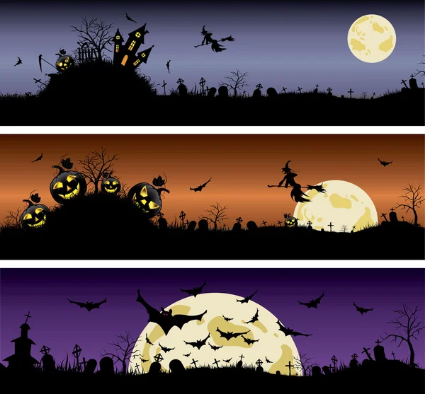 Conjunto de banners de noite de Halloween —  Vetores de Stock