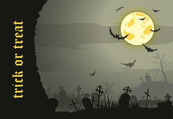 Abstract Halloween night background with graveyard and bats — Stock Vector