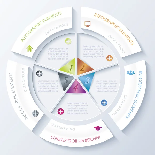 Diseño infográfico abstracto con círculo y cinco segmentos. Vecto. — Vector de stock