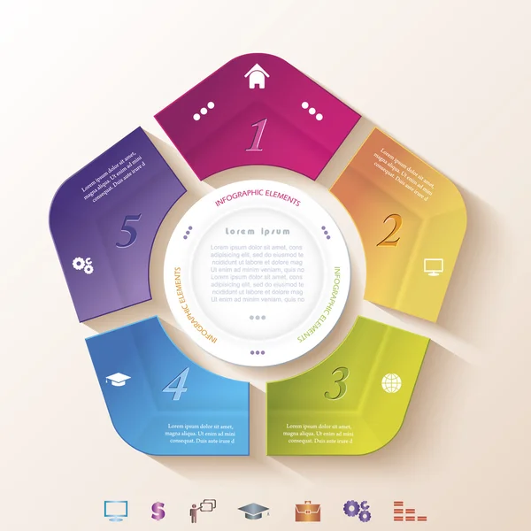 Diseño infográfico abstracto con círculo y cinco segmentos. Vecto. — Archivo Imágenes Vectoriales