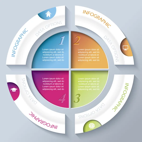 Design astratto infografico con cerchio e quattro segmenti . — Vettoriale Stock