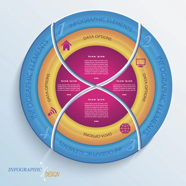 Infográfico de círculo de desenho vetorial abstrato com quatro segmentos — Vetor de Stock