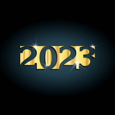 2023 mutlu yeni yıl altın metin tasarımı. 2023 için Kartın Lüks Kapağı. Tebrik kartı, davetiye, takvim için yaratıcı tasarım.