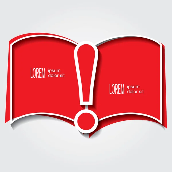 Informationstabelle Ausrufezeichen Auf Einem Buch Mit Roten Seiten Aufmerksamkeitsschild Mit — Stockvektor