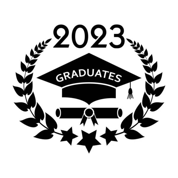 2023 Clase Con Casquillo Graduación Corona Laurel Cubierta Tarjeta Para — Archivo Imágenes Vectoriales