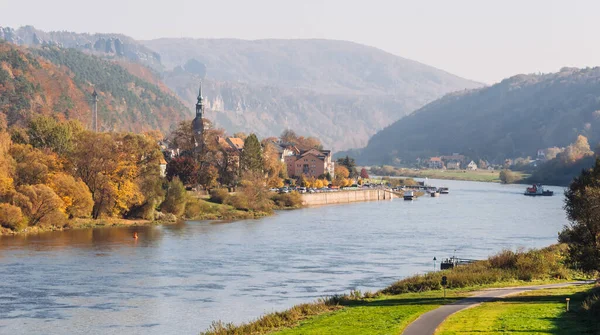 Bad Schandau Sull Elba Vista Dal Ponte — Foto Stock