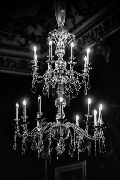 Tiered Baroque Crystal Chandeliers Electric Candles — Fotografia de Stock