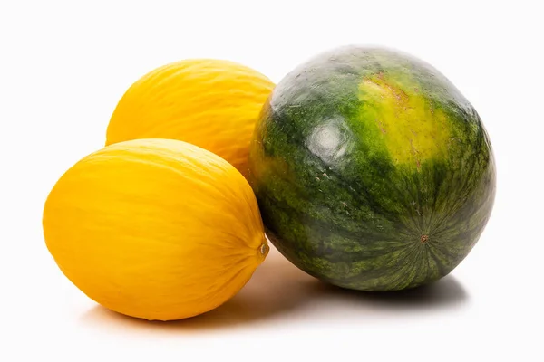 Two Yellow Melons Watermelon Isolate White Background Stock Picture