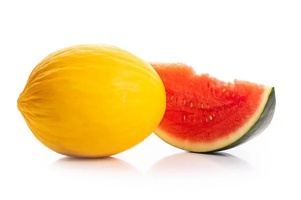Melon Watermelon Sliced Melon Watermelon Pits Isolate White Background — Stock Photo, Image