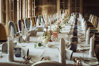 Large table with festive serving in an old restaurant
