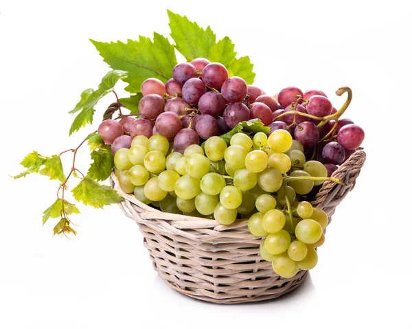 Bunches White Pink Grapes Wicker Basket —  Fotos de Stock