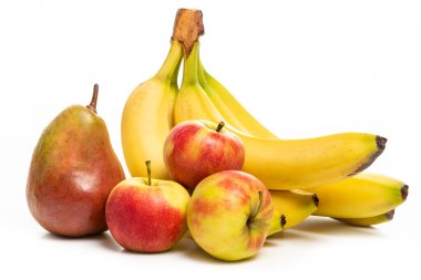 Armut, elma ve muz. Beyaz arkaplanda izole et.