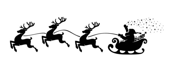 圣诞老人的轮廓在雪橇上充满了礼物与驯鹿 圣诞快乐 新年快乐 透明背景下的矢量 — 图库矢量图片